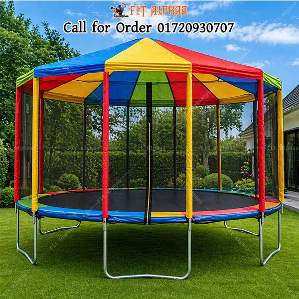10 Feet Jumping Trampoline with Safety Net & Roof – Compact Outdoor Trampoline