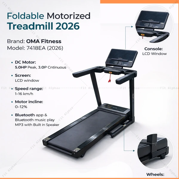 OMA 7418EA Foldable Motorized Treadmill 2026 ( 3.0HP, Auto Incline, Bluetooth )